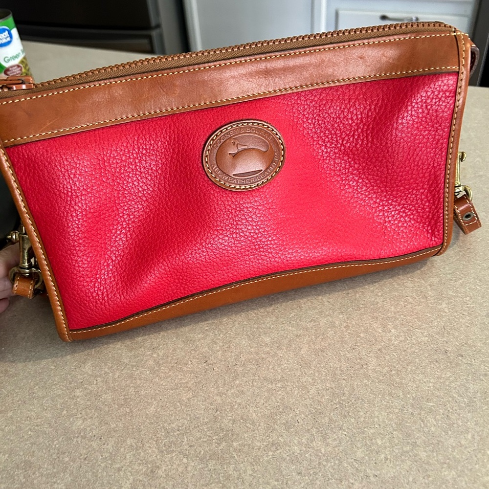 Vintage Dooney & Bourke Red and Tan Leather Equastrian Crossbody Bag